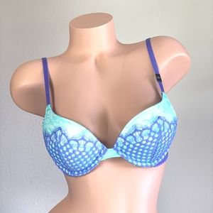 Victoria's Secret VS Very Sexy Push Up Bra Purple and Light Mint Blue Lace 32C